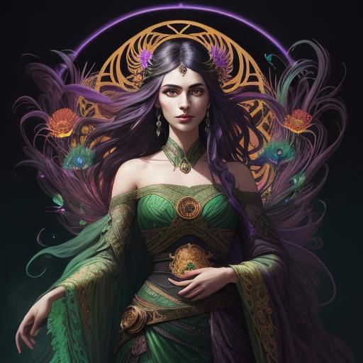 Peacock Fantasy Woman: Art Nouveau Portrait