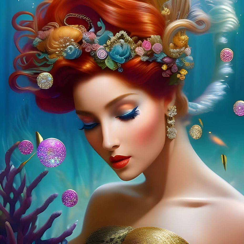 Iridescent Mermaid Portrait in Digital Art Style