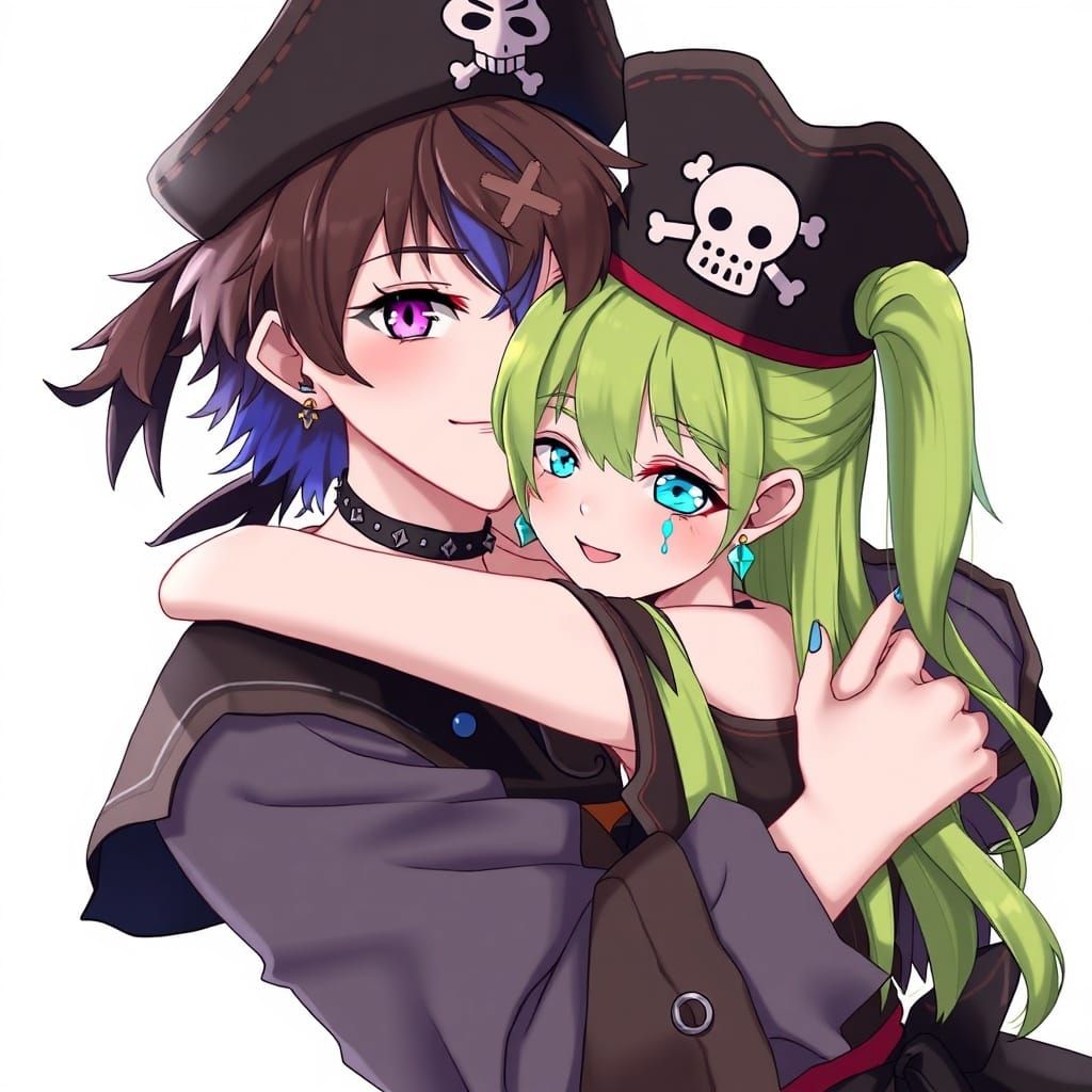 Anime Style Pirate Characters Arata and Koboyashi Hugging