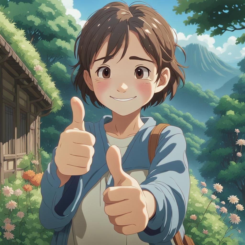 Thumbs Up Emoji in Studio Ghibli Anime Style