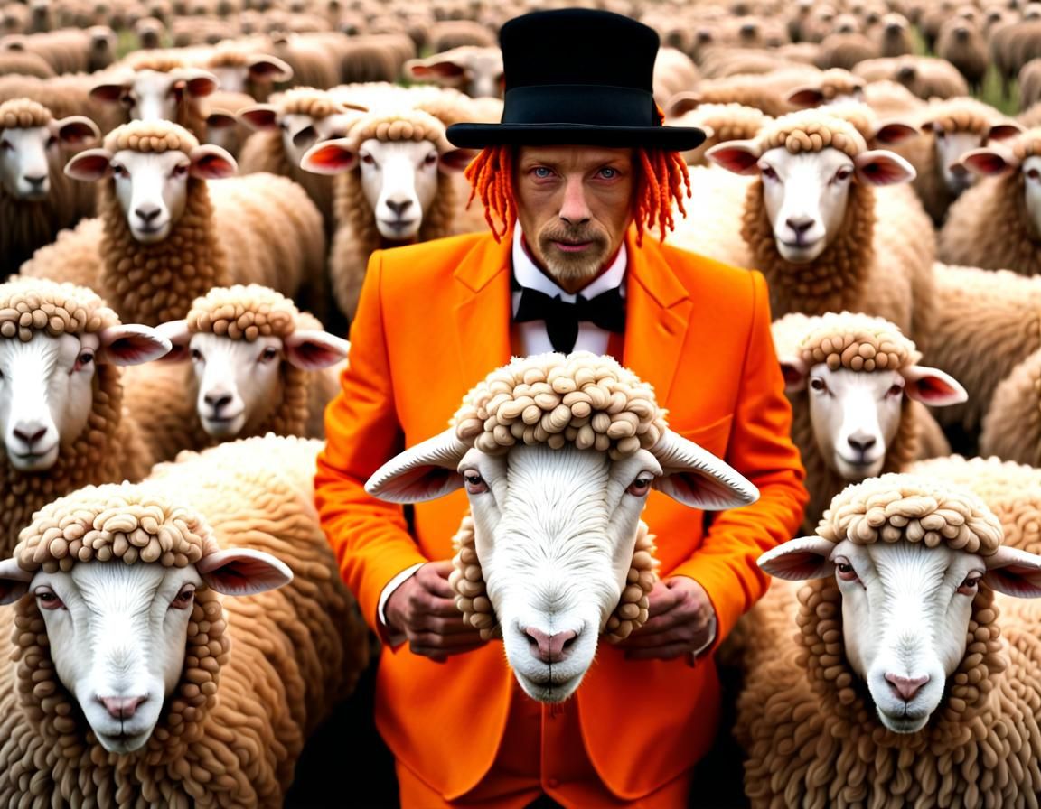 Anthropomorphic Sheep with Dreadlocks in Clockwork Orange St...