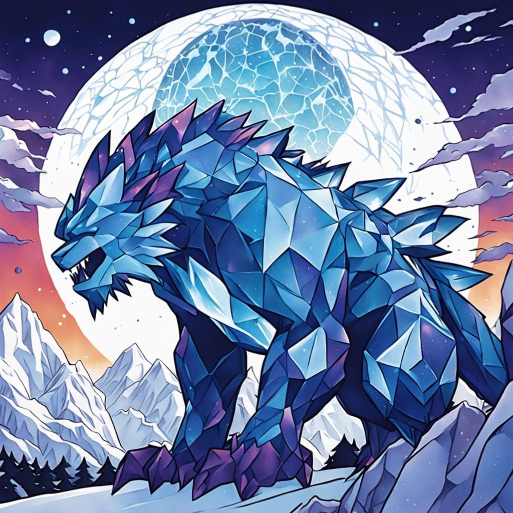 Regal Infernape on Glacial Mountain in Ethereal Night