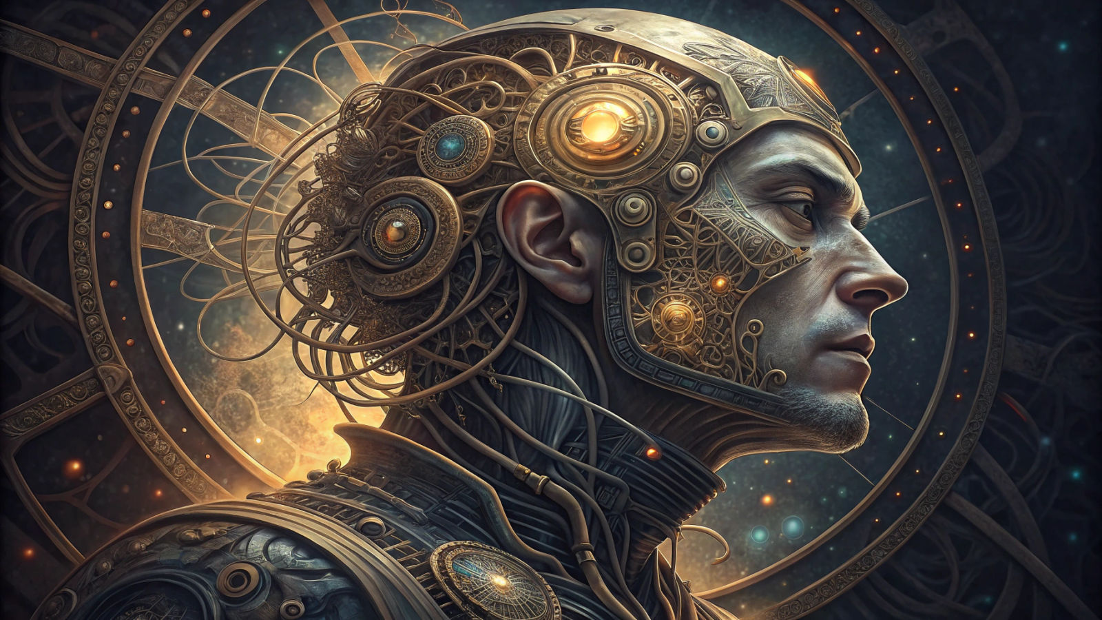 Futuristic Anime Portrait with Glowing Electronics