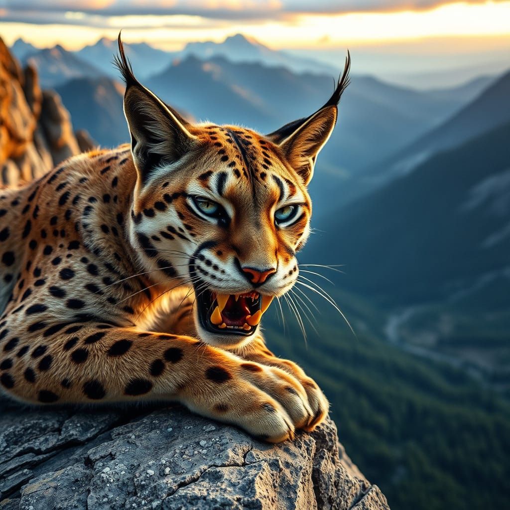 Saber-Toothed Cat Portrait in Photorealistic Landscape