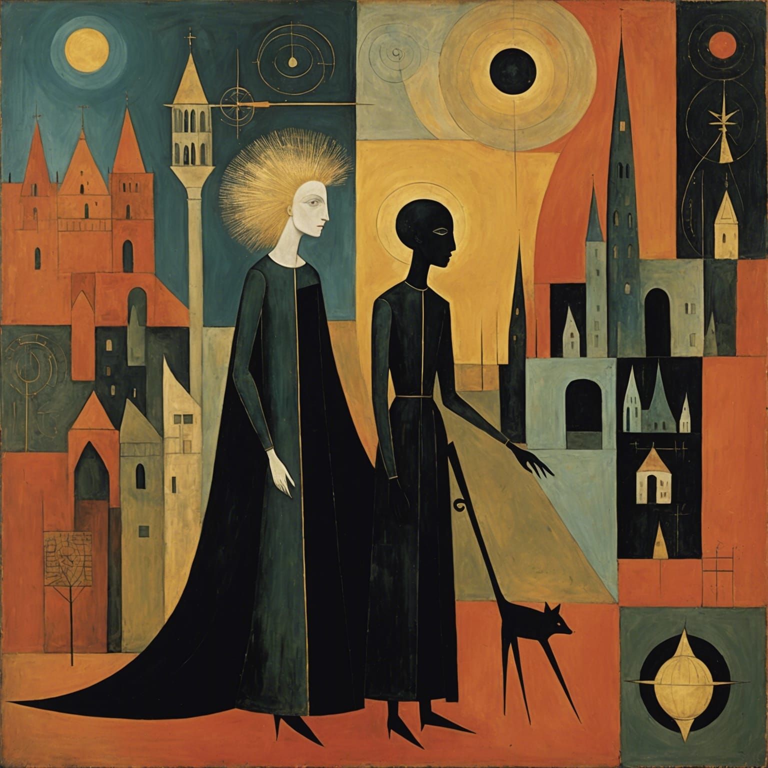 Surreal Figure with Architectural Landscape