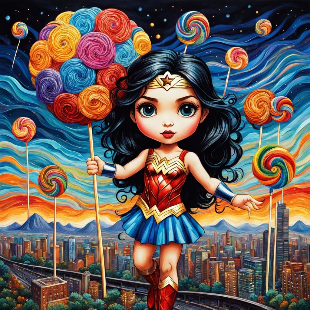 Wonder Woman in Candy City: 3D Embroidery Art