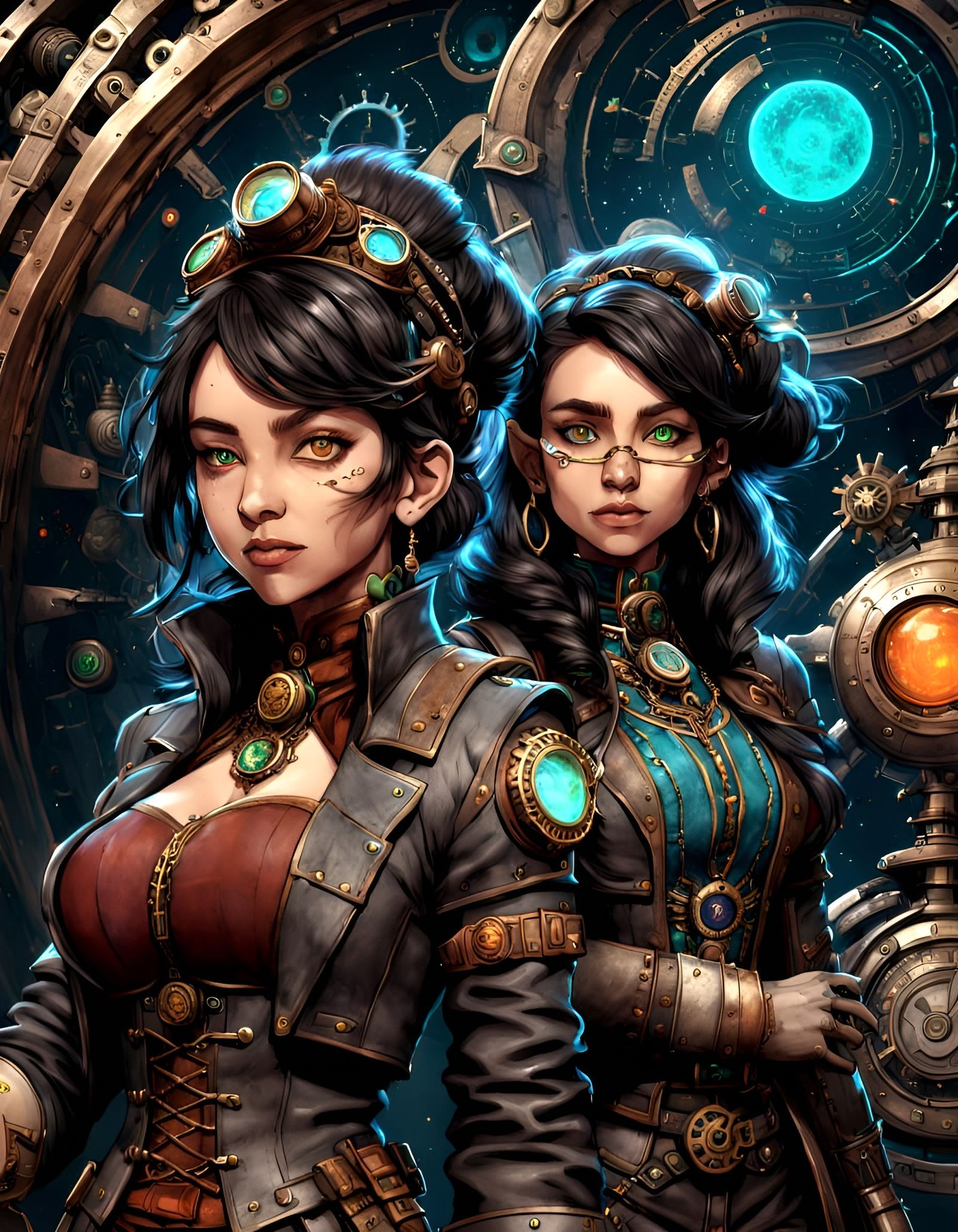 Steampunk Liminal Space in Tetradic Colors, Pencil Sketch