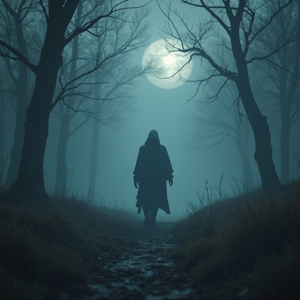 Ethereal Figure Walks in Mystical Fog