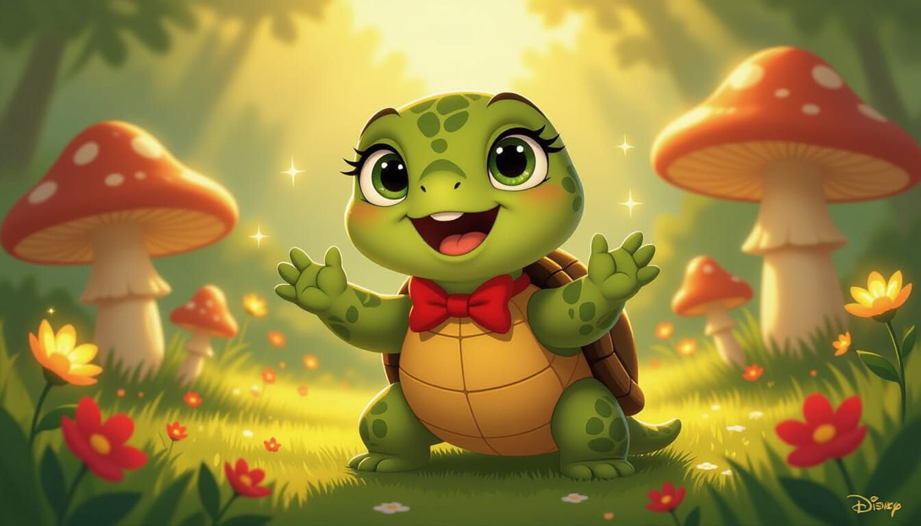 Charming Cartoon Turtle Singing in Disney Style