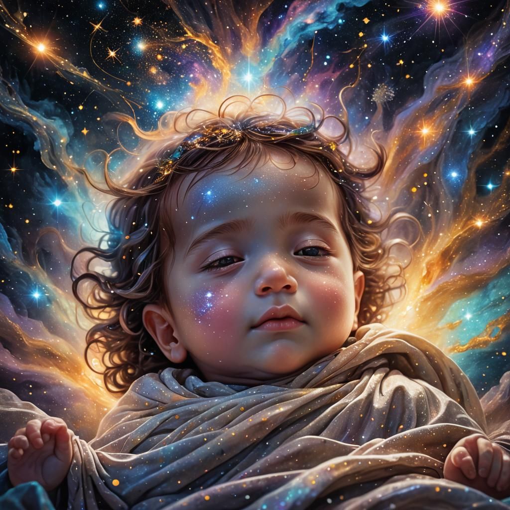Cosmic Baby Portrait in Astral Style