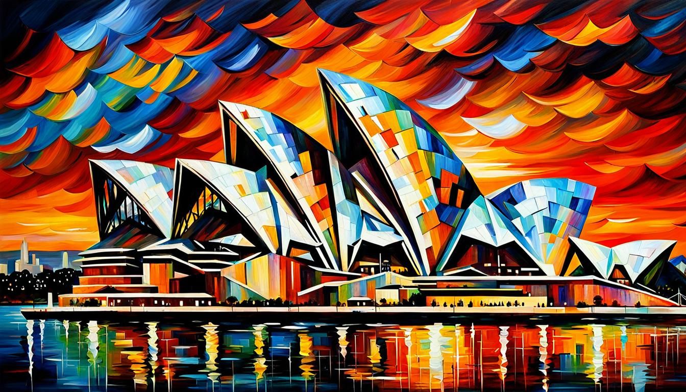 Sydney Opera House Sunset in Afremov Style