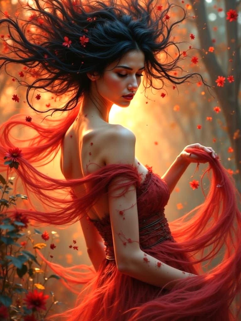 Ethereal Silkskin Woman in Red Sandstorm