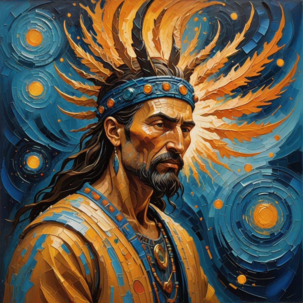 Tribal Shaman Cosmic Universe in Expressionist Oil Painting