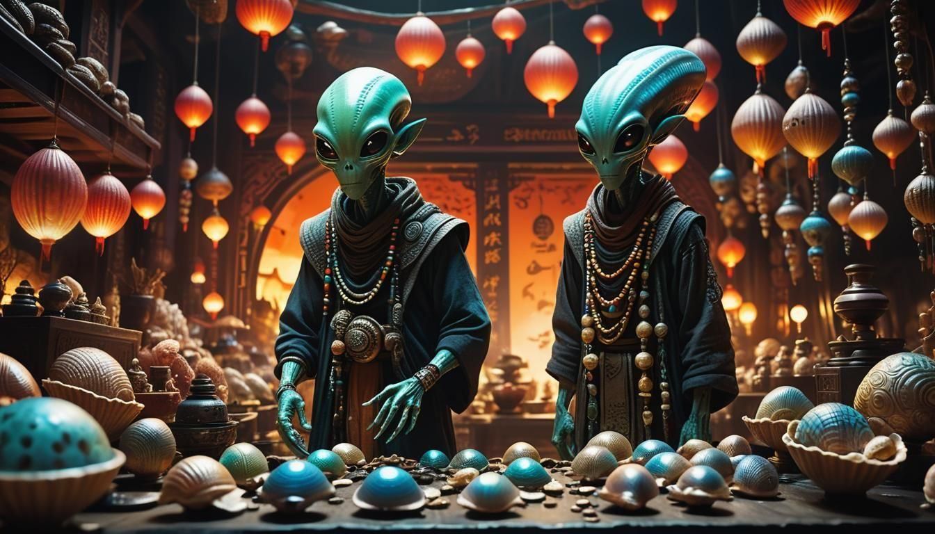 Off-World Market in Ink Art Style