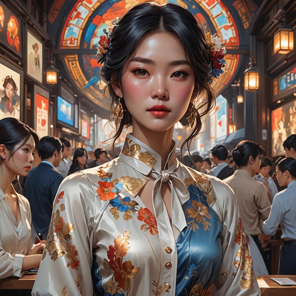 Korean Girl at Creative Expo: Hyperdetailed Portrait