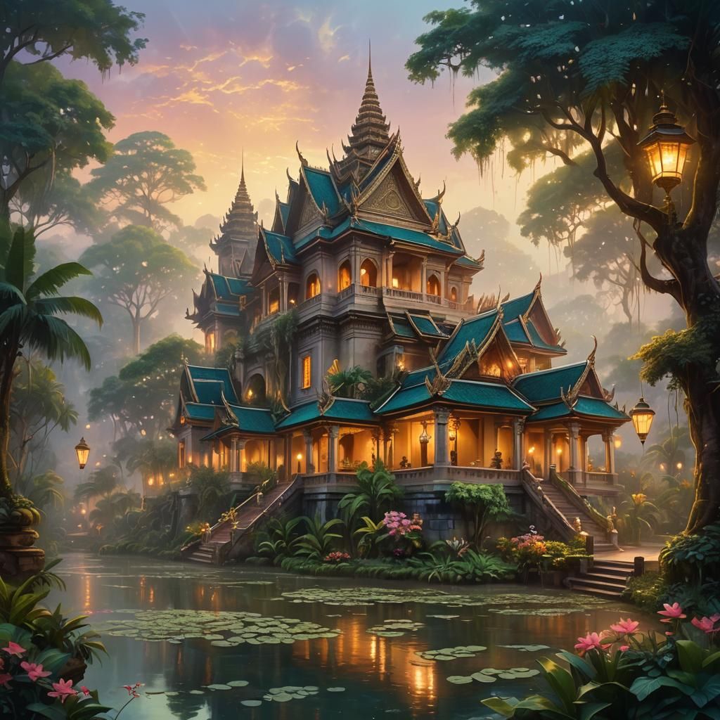 Ethereal Khmer Palace in Golden Light