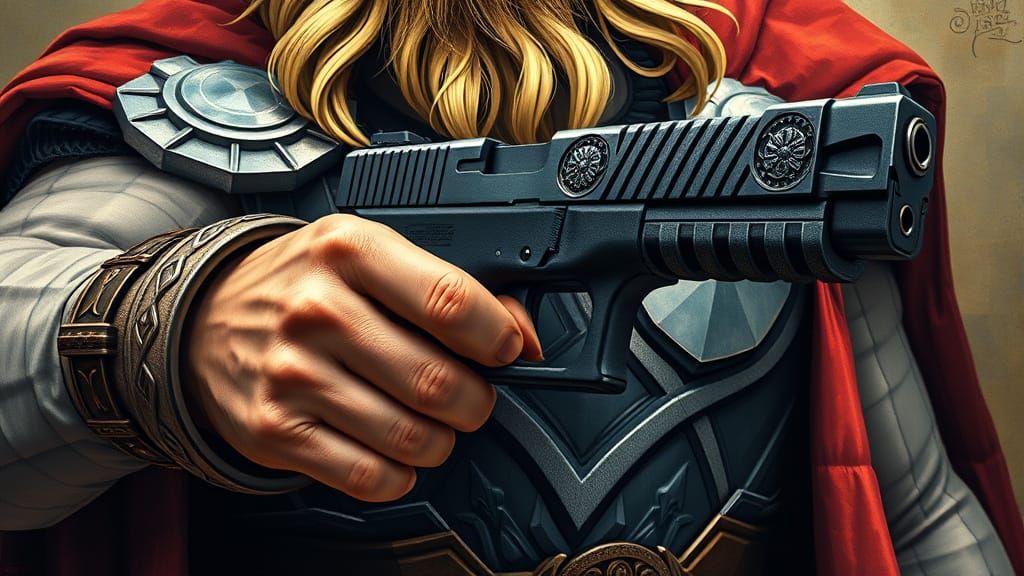 Thor Wields Ornate Glock: Cubist Art Deco Style