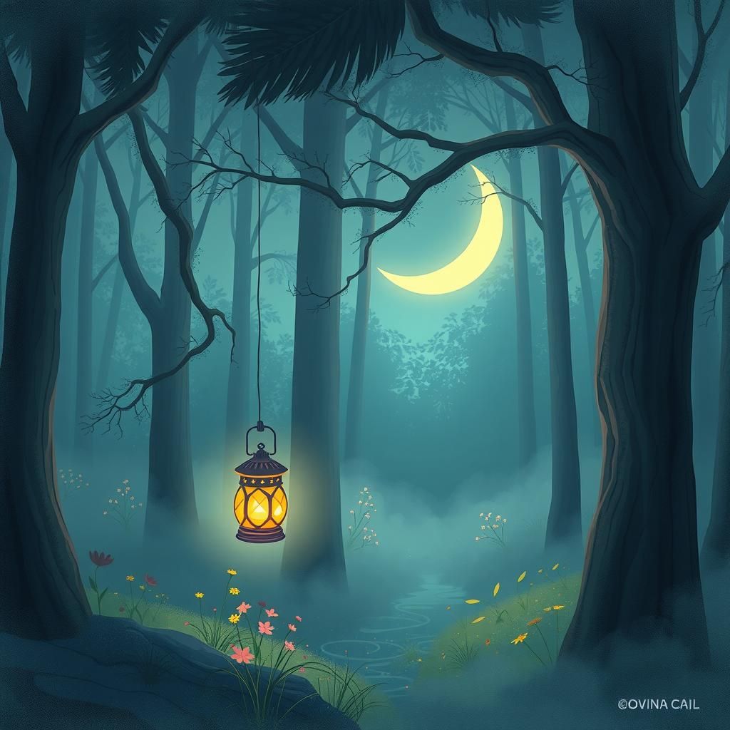 Dreamy Forest Lantern in Ethereal Digital Art