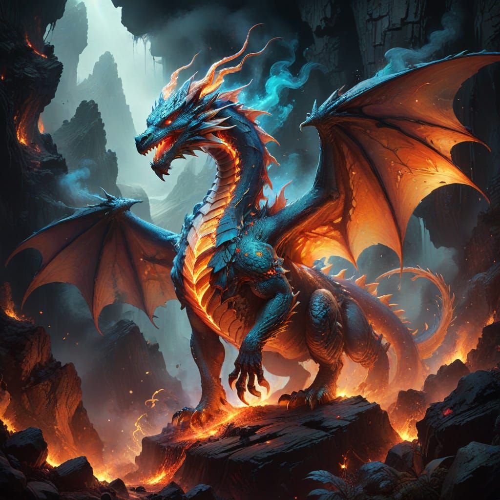 Enchanted Dragon in Volcanic Realm: Digital Art