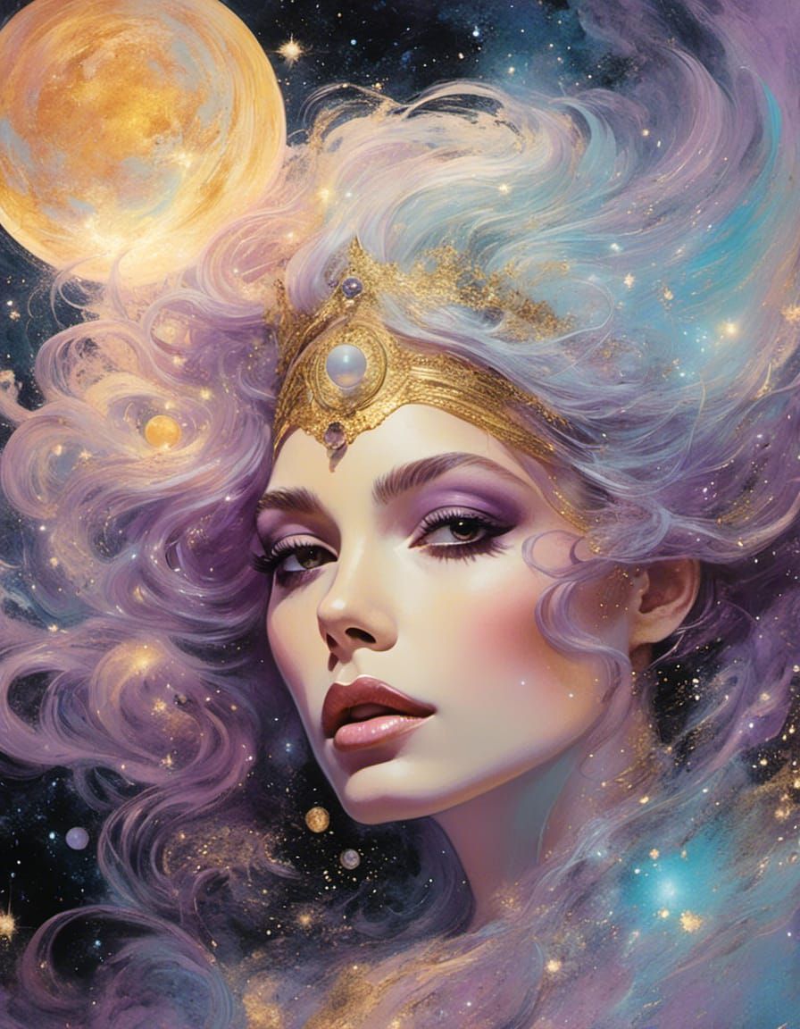 Cosmic Being Portrait in Pastel Pop Art Style