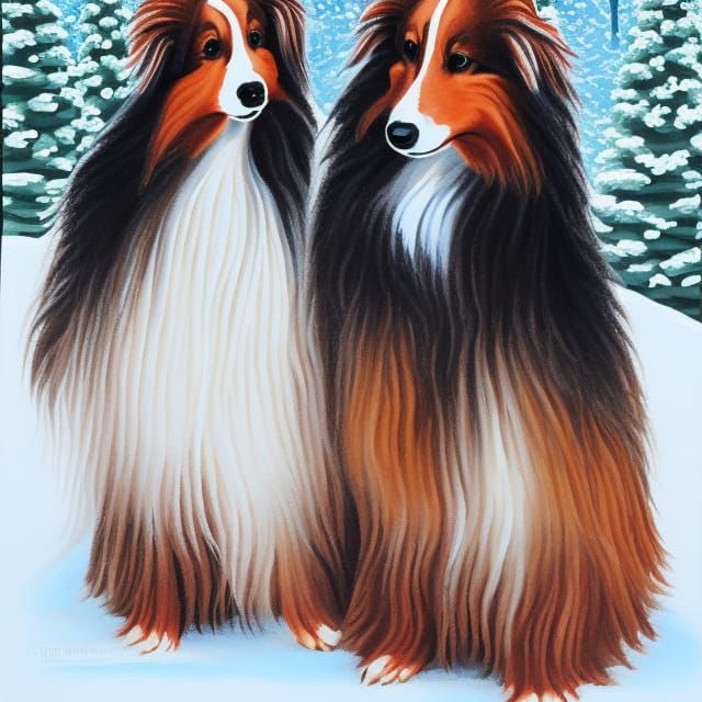 Shelties Winter Wedding: A Detailed Gouache Painting