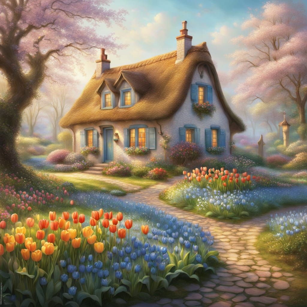Enchanted Cottage in a Whimsical Spring Garden