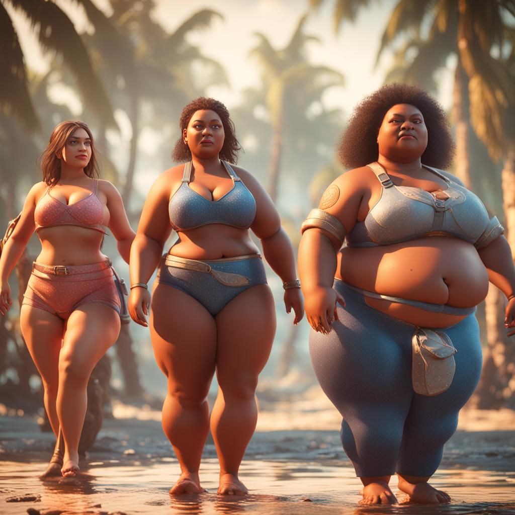Three Curvy Women in Bikinis, 3D Game Cinematic
