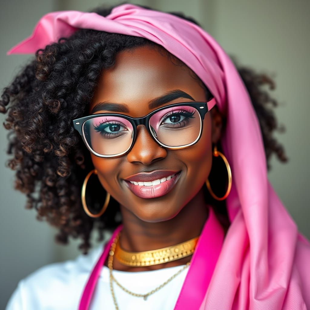 African American Queen with Pink Scarf and Glasses