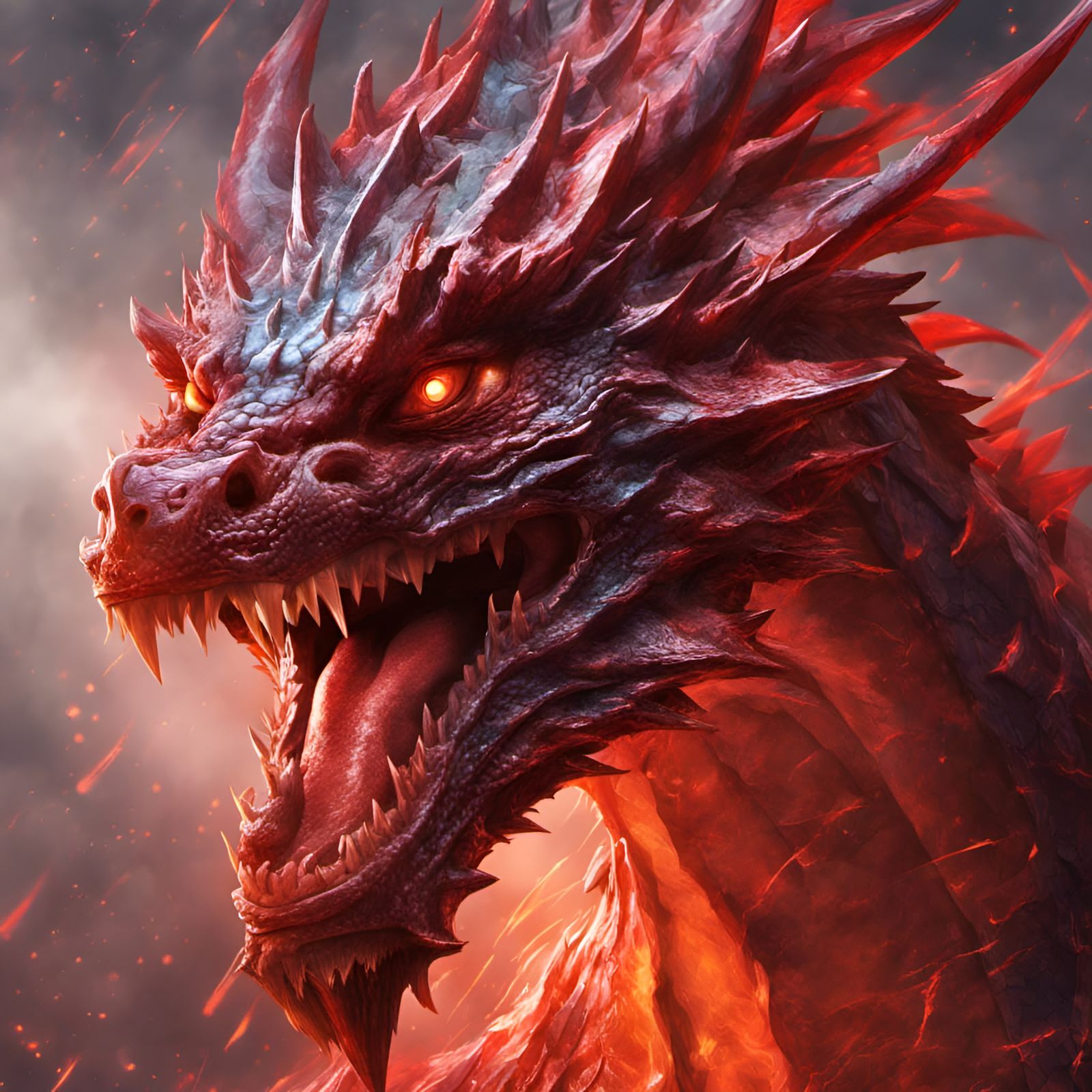 Red Metallic Lightning Dragon: Hyperrealistic Splash Art