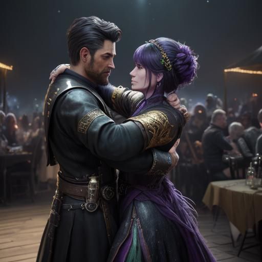 Couple Dancing at Festival, Vibrant Oil Painting