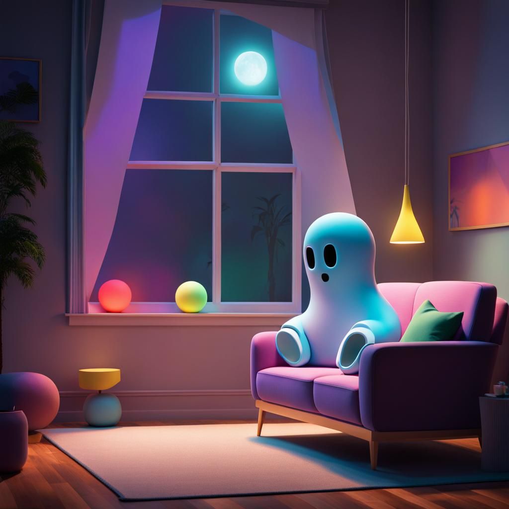 Adorable Ghost Peeks into Living Room