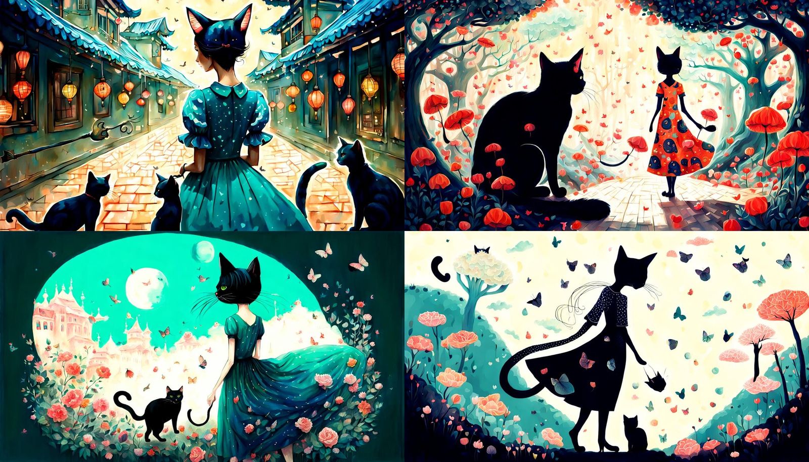 Surreal Cat Lady in Pretty Dress