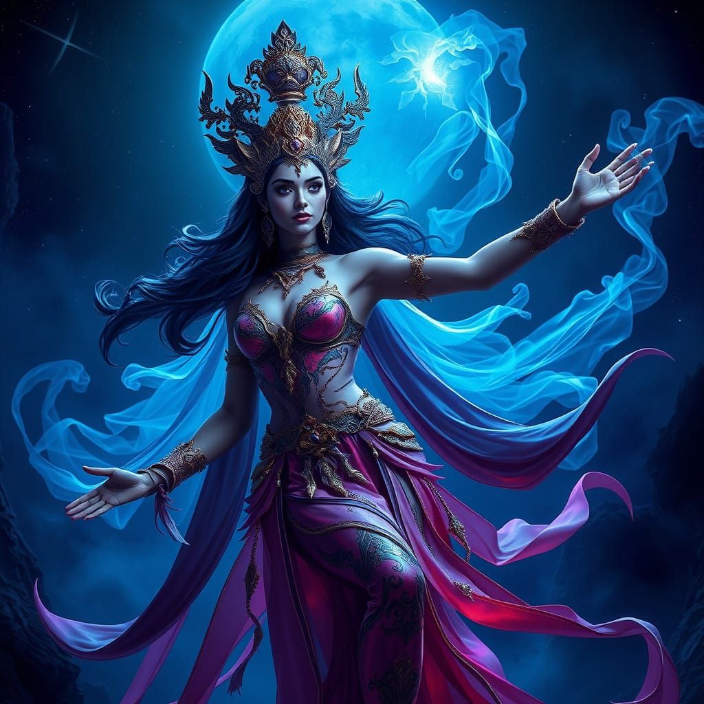 Dark Fantasy Apsara Goddess in Gothic Attire Possesses Cosmi...