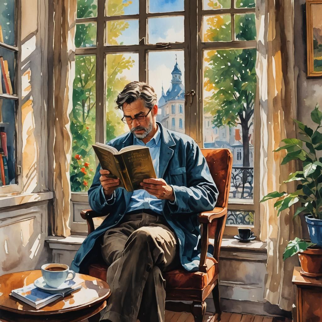 Man Reading: Gouache Impressionist Masterpiece