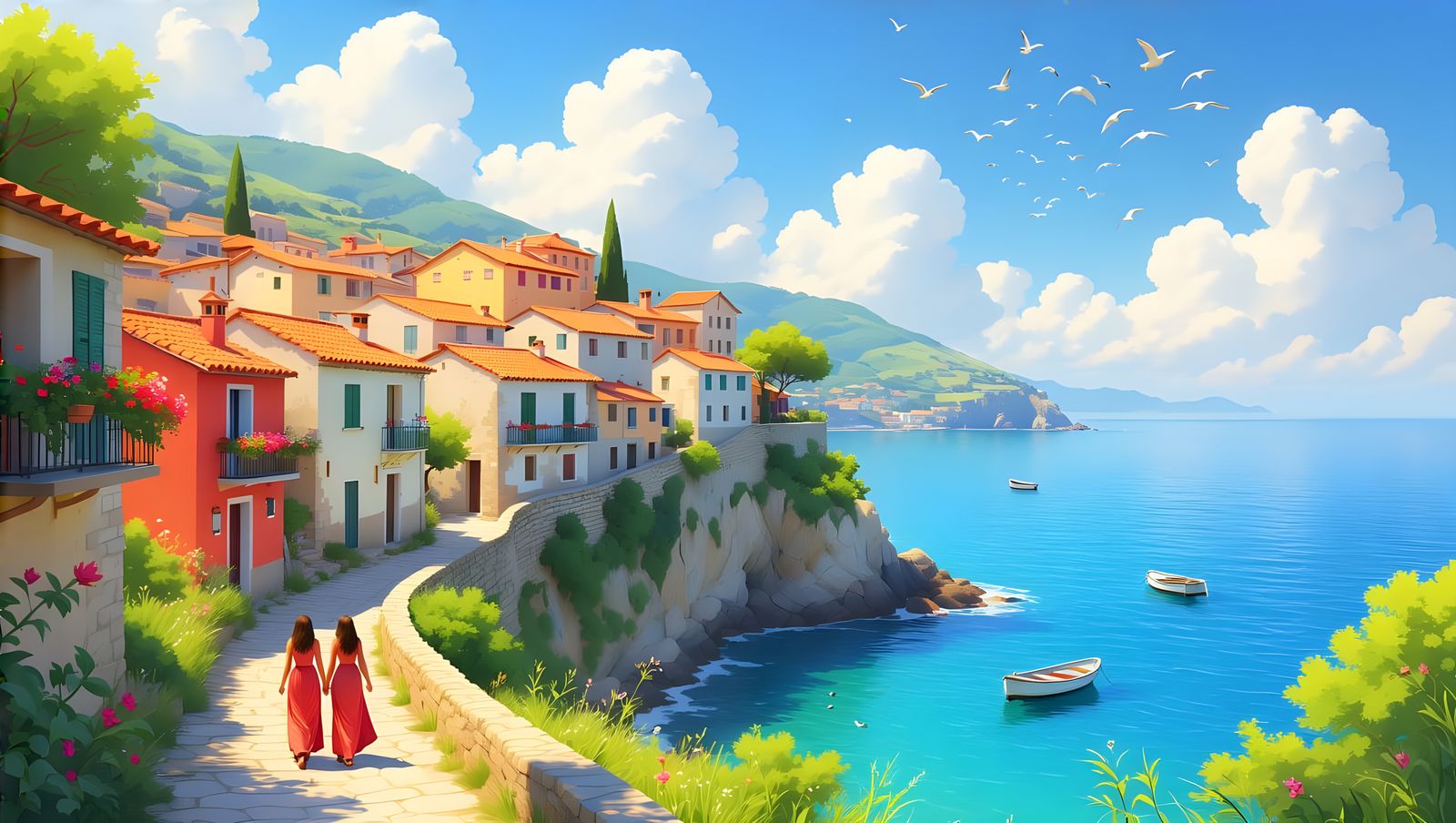 Idyllic Mediterranean Village Perched on a Seaside Cliff