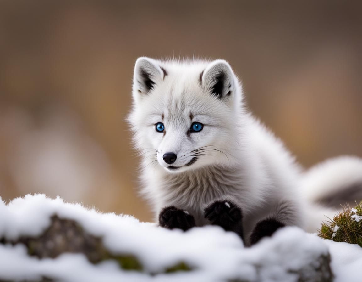 Arctic Fox Cub on Plain Background