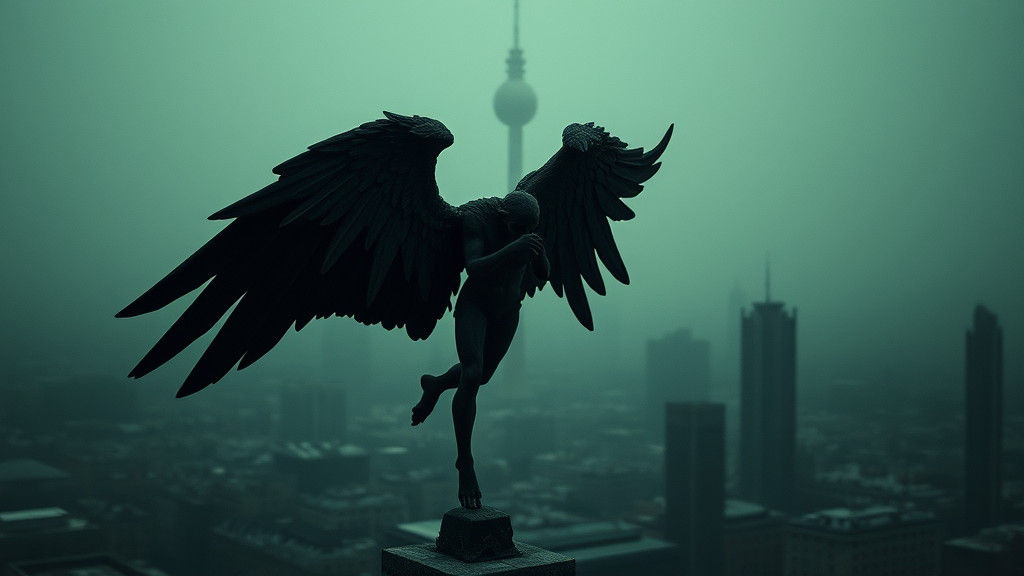 Ancient Angel Over Dark Berlin Skyline