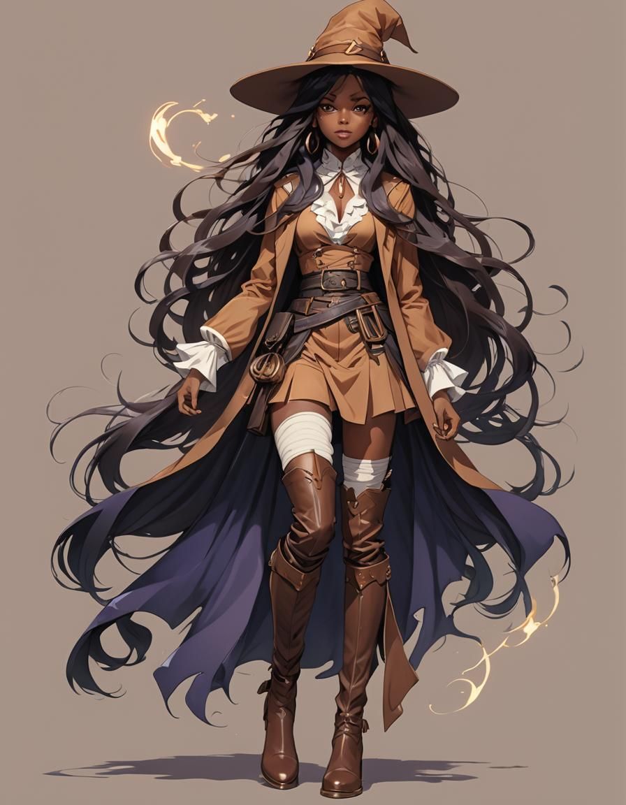 African American Witch in Anime Style Illustration