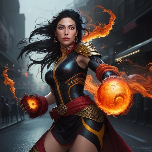 Fire Dancer's Night: Hyperrealistic City Concept Art