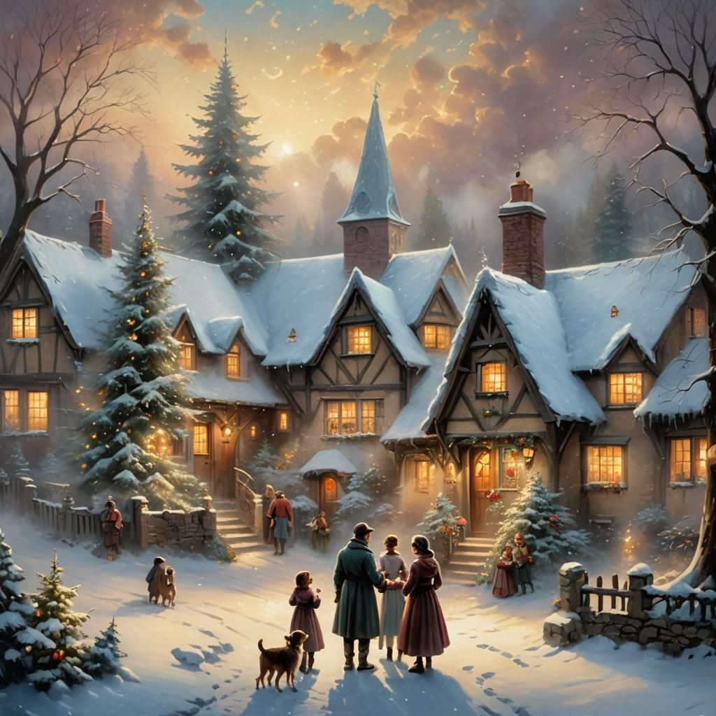 Victorian Christmas Scene in Kinkade Style