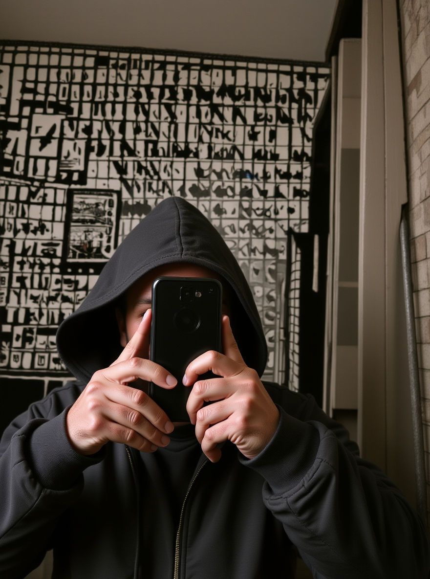 Detailed Sketchbook Drawing of Person with Phone