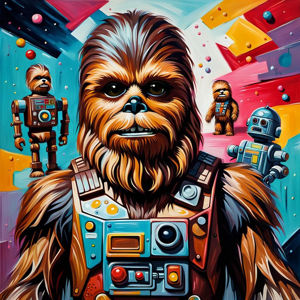 Vibrant Cosmic Portrait of Chewbacca