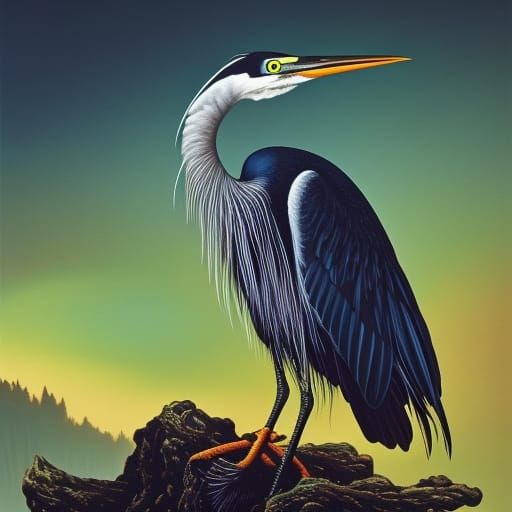 Sinister Heron in Fantasy Landscape