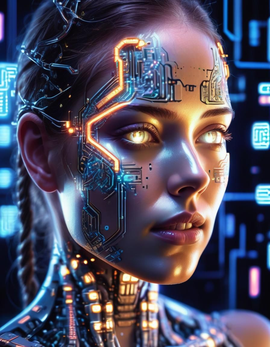 Holographic Cyborg Dissolving into Binary Code