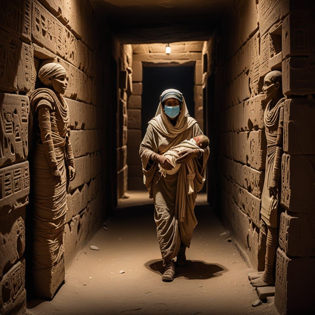 Egyptian Mummy Walking in Ancient Tomb