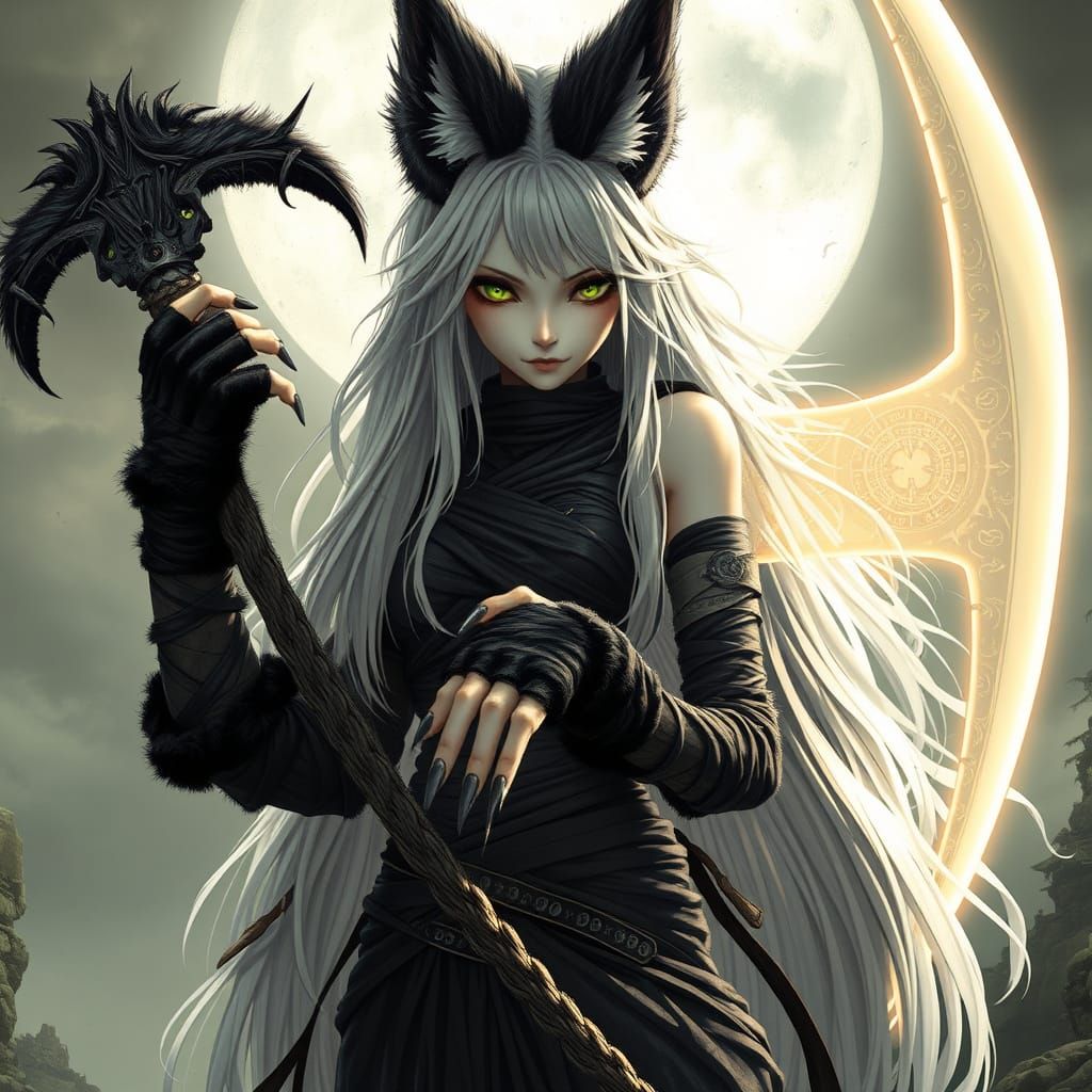 Ethereal Dark Fantasy Anime Goddess with Piercing Green Eyes