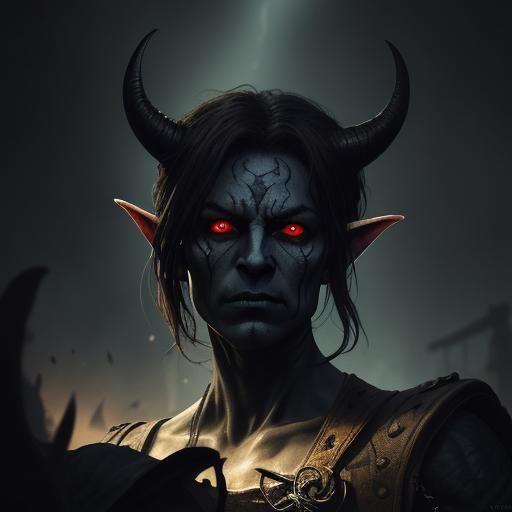 Tiefling Rogue Ready to Strike, Hyperrealistic Art