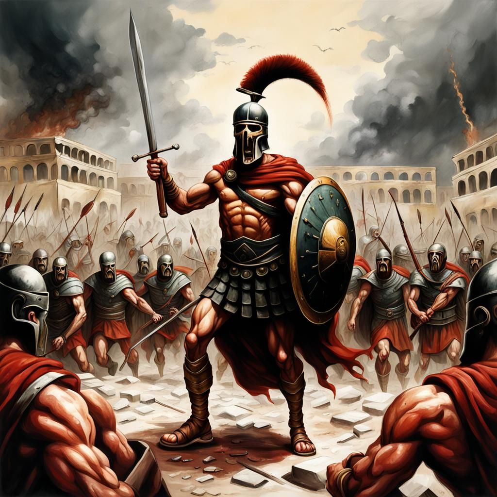 Spartan Warriors in a Surreal Landscape