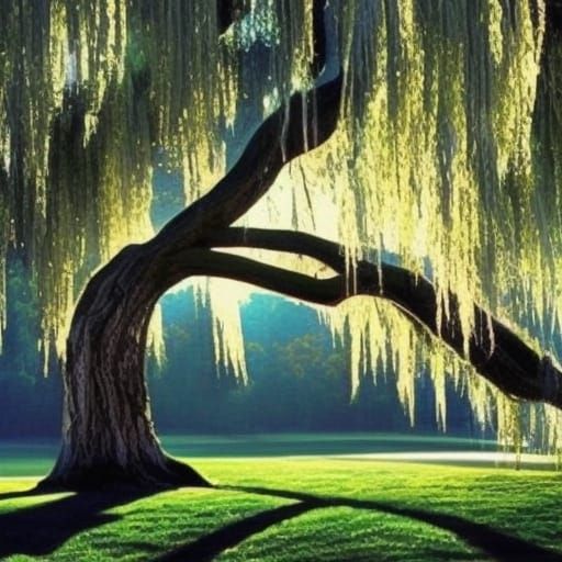 Large beautiful weeping willow tree