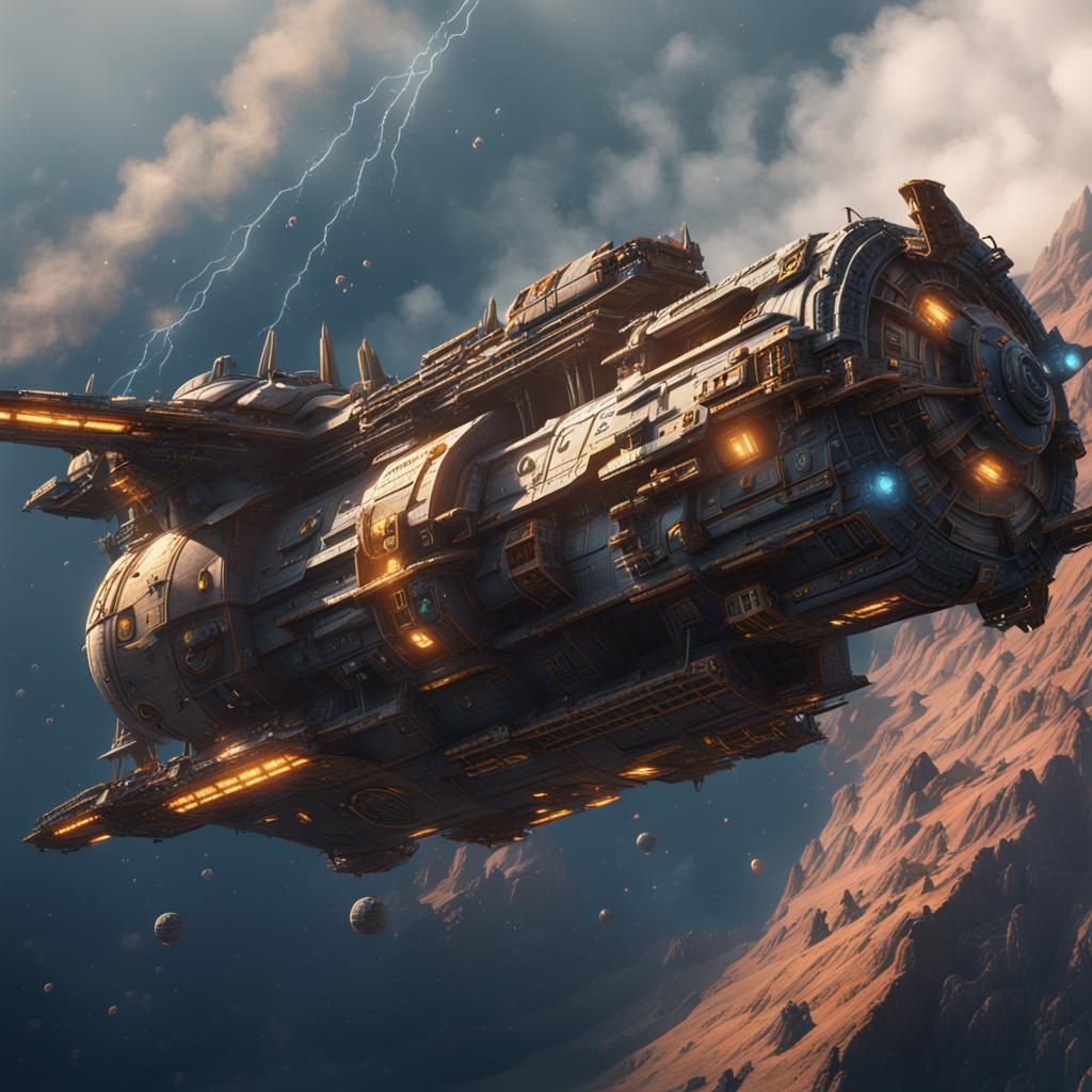 Epic Fantasy Spaceship in Vibrant Colors